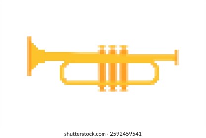Pixel art of trumpet. Pixelated music instrument.