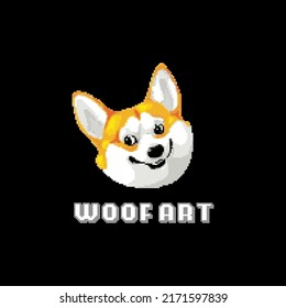 Pixel art t-shirt design with smiling corgi dog face