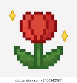 Pixel art Vector floral de tulipán con estilo brillante de 8 bits