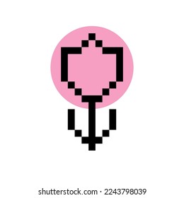 Pixel art tulip minimalist vector illustration. Eighties computer games 8 bit game. Retro game design. Game consoles on cartridges. Pixel style icon. Mosaic illustration isolated on white background.
