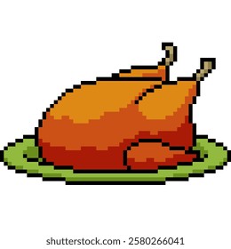 pixel art of turkey roast  thanksgiving isolated background