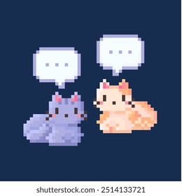 pixel art of two talking cats