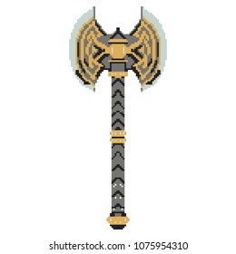 Pixel art Two-handed ax, battle hammer is isolated.