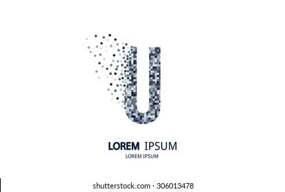 Pixel art U letter logo. Vector logotype collection.