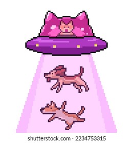 pixel art of ufo cat alien