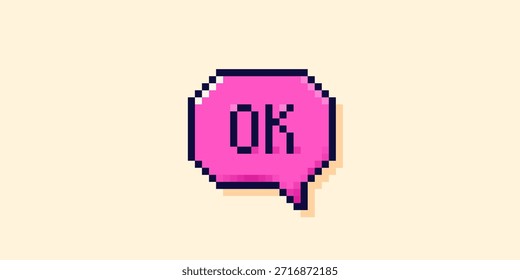 Nube de interfaz de usuario de Pixel Art. Burbuja de discurso Magenta Ok.