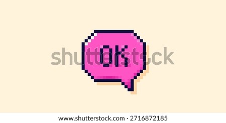 Pixel art UI cloud. Magenta Ok speech bubble.