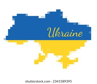 Pixel art. Ukraine map. Vector illustration