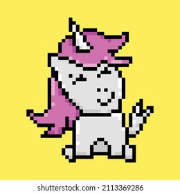 Pixel art unicorn design isolated
