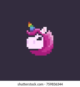 Pixel art unicorn head icon isolated on dark background