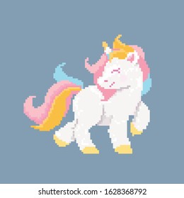 Pixel art unicorn isolated on white background