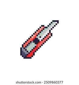 Pixel Art Utility Knife Icon. Retro 8bit Office Snap Blade and Craft Cutting Tool.