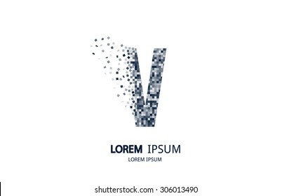 Pixel art V letter logo. Vector logotype collection.