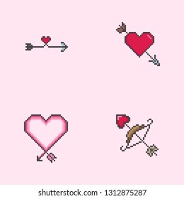 Pixel art Valentine day vector icon set. Sign for web, mobile design and 8 bit games. Vector illustration. Valentine day, love, wedding symbol.