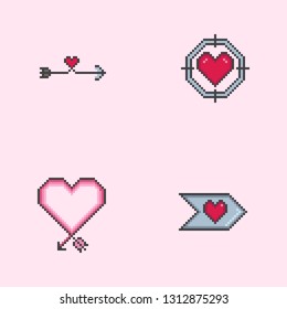 Pixel art Valentine day vector icon set. Sign for web, mobile design and 8 bit games. Vector illustration. Valentine day, love, wedding symbol.