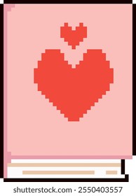 Pixel Art Valentines Day Book With Hearts Vector Illustration