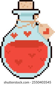 Pixel Art Día de San Valentín Elixir de amor Ilustración vectorial