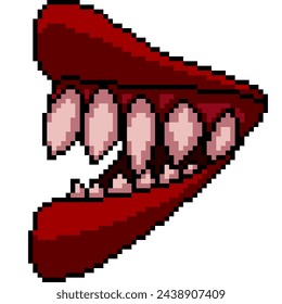 pixel art of vampire mouth fang isolated background