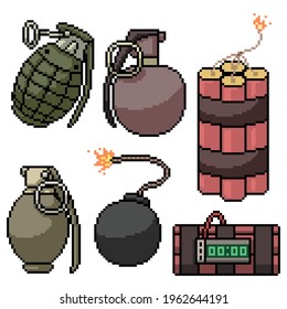 pixel art of various bomb weapon