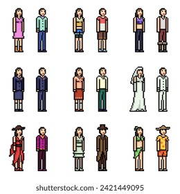 pixel art of various fashion model