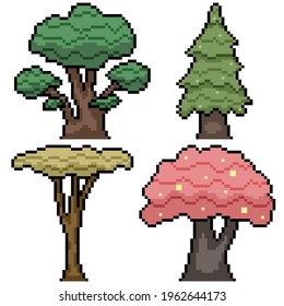 pixel art of various nature tree set
