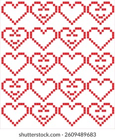 Pixel art vector collection of heart emoji icons in retro 8-bit style