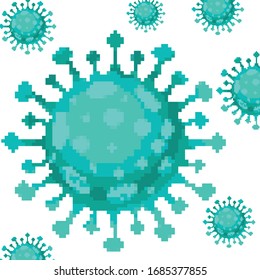 Pixel art vector Coronavirus Bacteria Cell Icon, 2019-nCoV COVID-19. Pixel art 8 bit virus. 