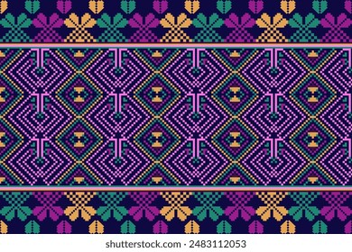 Vector de arte de píxeles Tela Marruecos, patrón étnico geométrico sin fisuras, Fondo de pantalla de arte de patrón de píxeles Fondo, Diseño para tela, cortina, alfombra, ilustración de arte de patrón sin fisuras de geometría