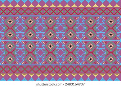 pixel art vector Fabric Morocco, geometric ethnic pattern seamless,Pixel pattern art wallpaper Background, Design for fabric, curtain, carpet ,geometry seamless pattern art illustration