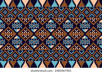 Pixel art vector Fabric Morocco, geometric ethnic pattern seamless,Pixel pattern art wallpaper Background, Design for fabric, curtain, carpet ,geometry seamless pattern art illustration