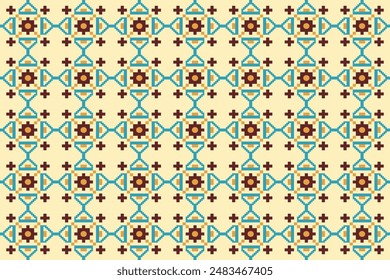 Vector de arte de píxeles Tela Marruecos, patrón étnico geométrico sin fisuras, Fondo de pantalla de arte de patrón de píxeles Fondo, Diseño para tela, cortina, alfombra, ilustración de arte de patrón sin fisuras de geometría