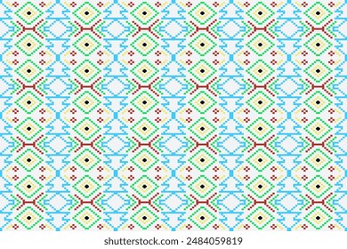 Pixel art vector Fabric Morocco, geometric ethnic pattern seamless,Pixel pattern art wallpaper Background, Design for fabric, curtain, carpet ,geometry seamless pattern art illustration