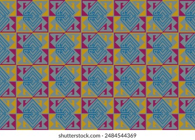 Pixel art vector Fabric Morocco, geometric ethnic pattern seamless,Pixel pattern art wallpaper Background, Design for fabric, curtain, carpet ,geometry seamless pattern art illustration