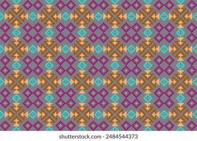 Pixel art vector Fabric Morocco, geometric ethnic pattern seamless,Pixel pattern art wallpaper Background, Design for fabric, curtain, carpet ,geometry seamless pattern art illustration