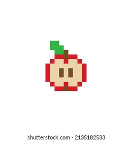 Pixel art vector fruit isolated. game 8 bit style. symbol. whole apple, bitten and stub