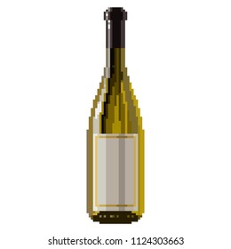 Pixel art vector green wine bottle icon illustration on white background
