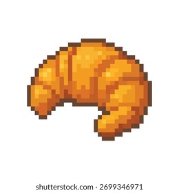 Pixel arte vetor ícone de um escamoso, croissant. Perfeito 8-bit retro jogo ativo, adesivo, ou símbolo para panificação, comida francesa, e projetos de café da manhã.