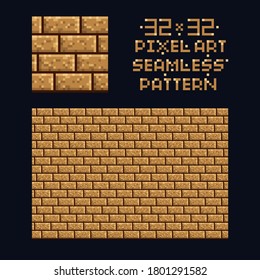 Ilustración vectorial de arte de píxeles 32x32 textura de patrón de sprite transparente - diseño de juegos de pared de ladrillo marrón reptil aislado