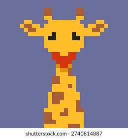Pixel art vector illustration of a cute giraffe in retro 8-bit style. Pixelated character. Perfect for apps, games, stickers, children’s designs, and digital projects.