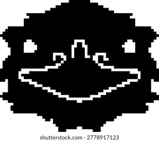 Pixel art vector illustration of a funny ostrich face close up with big beak in 8-bit style on transparent background.