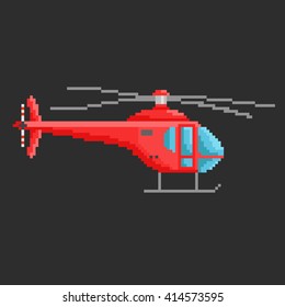 Pixel art vector illustration of helicopter. Airline service. Flying air transport