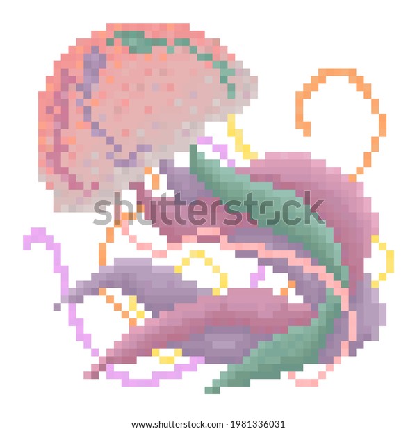 Pixel Art Vector Illustration Jellyfish Pastel Stock Vector (Royalty ...