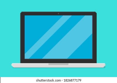 Pixel art vector illustration of laptop.