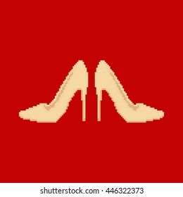 Pixel art. Vector illustration with modern shoes on high heels.