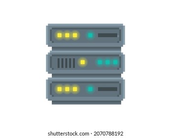 Pixel art vector illustration of server icon. Object is isolated on white background.