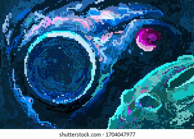 Pixel art vector location. Cosmic area unknown planets