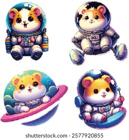 Pixel Art Vector Space Hamsters