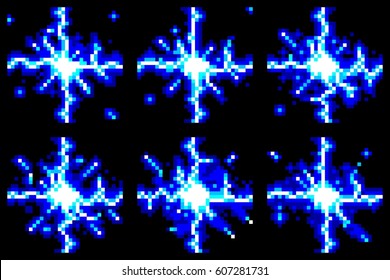 Pixel-Art-Video-Spiel Elektrische Entladung Animation Frames Vektor isoliert