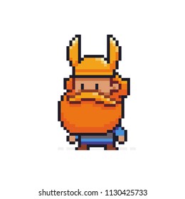 Pixel art viking character with red beard isolated on white background