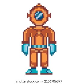 Pixel art vintage personaje de buceo: vector de stock (libre de ...